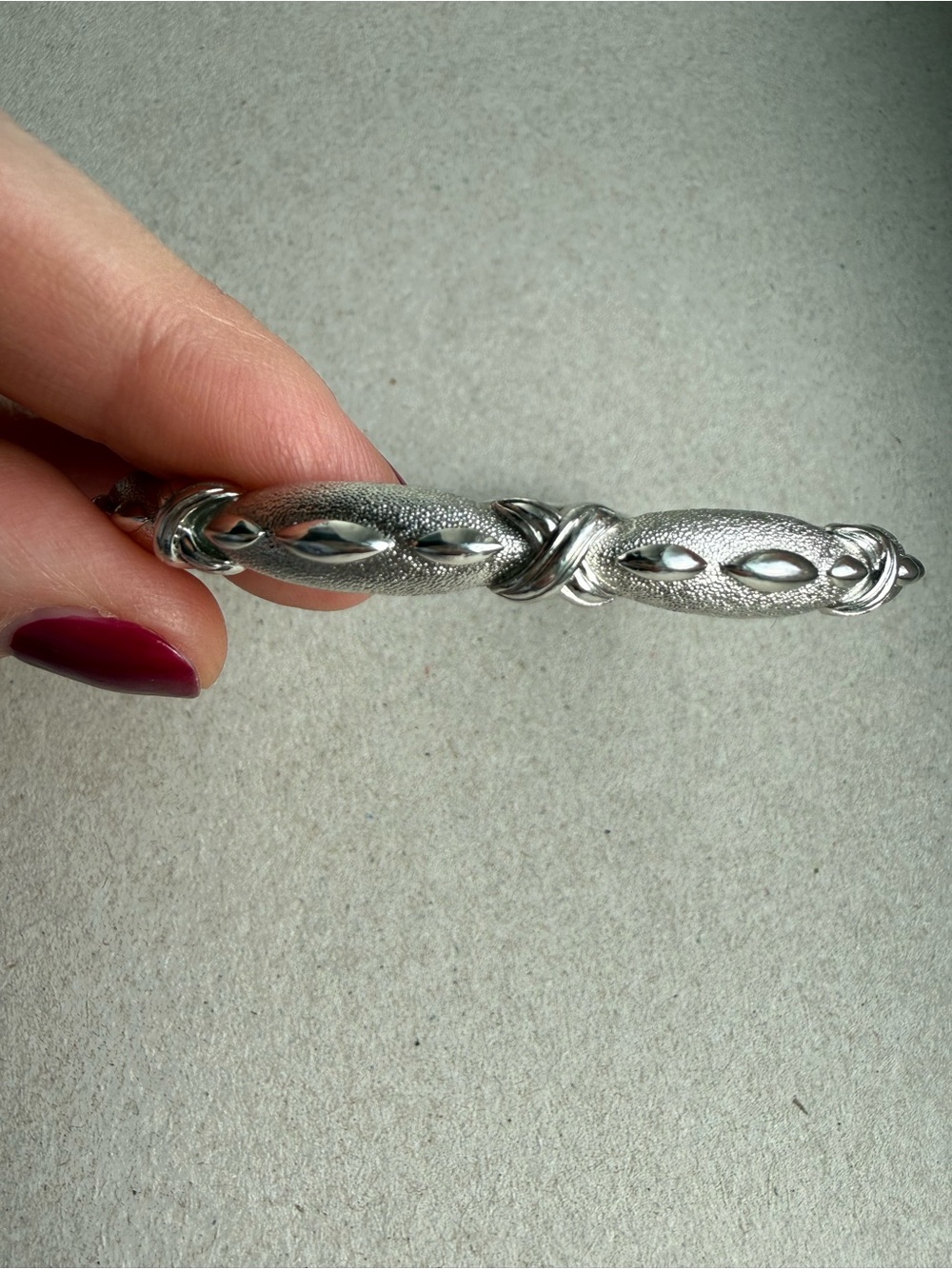 VTG Crown Trifari Silver Textured Hinged Bangle Bracelet 1960s Mid Century